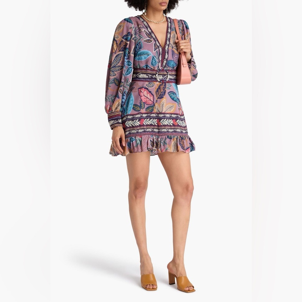 Farm Rio Wild Night Lavender Botanical Boho Mini Dress – Size M